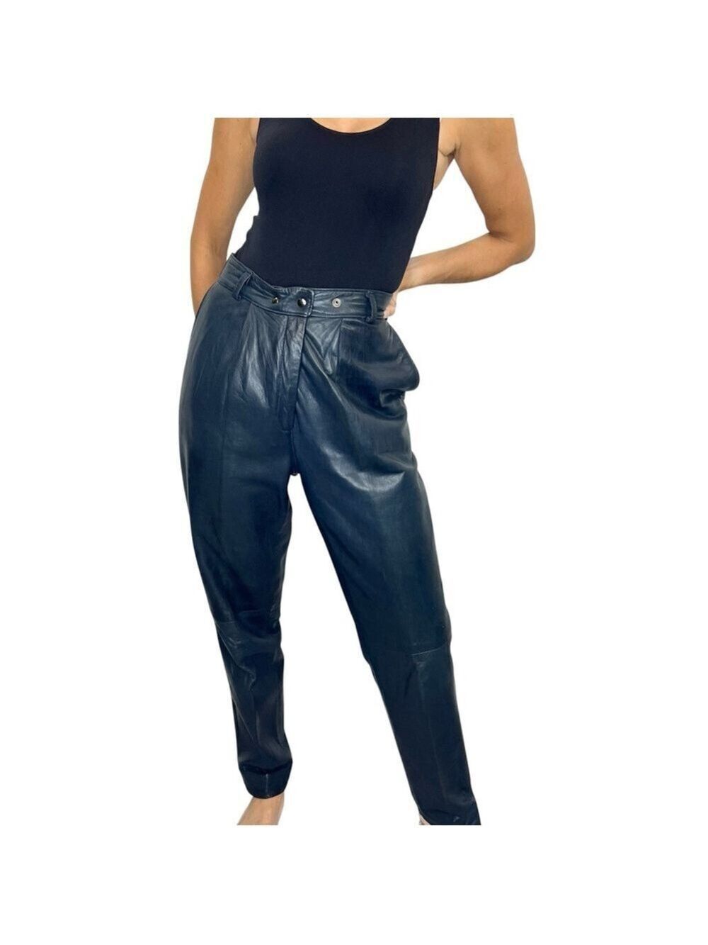 Vintage Canadian made buttery soft pleated high rise blue leather pants 11